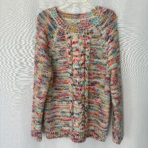 LOFT OUTLET Multi-Color Confetti Cable Stitch Pullover Sweater